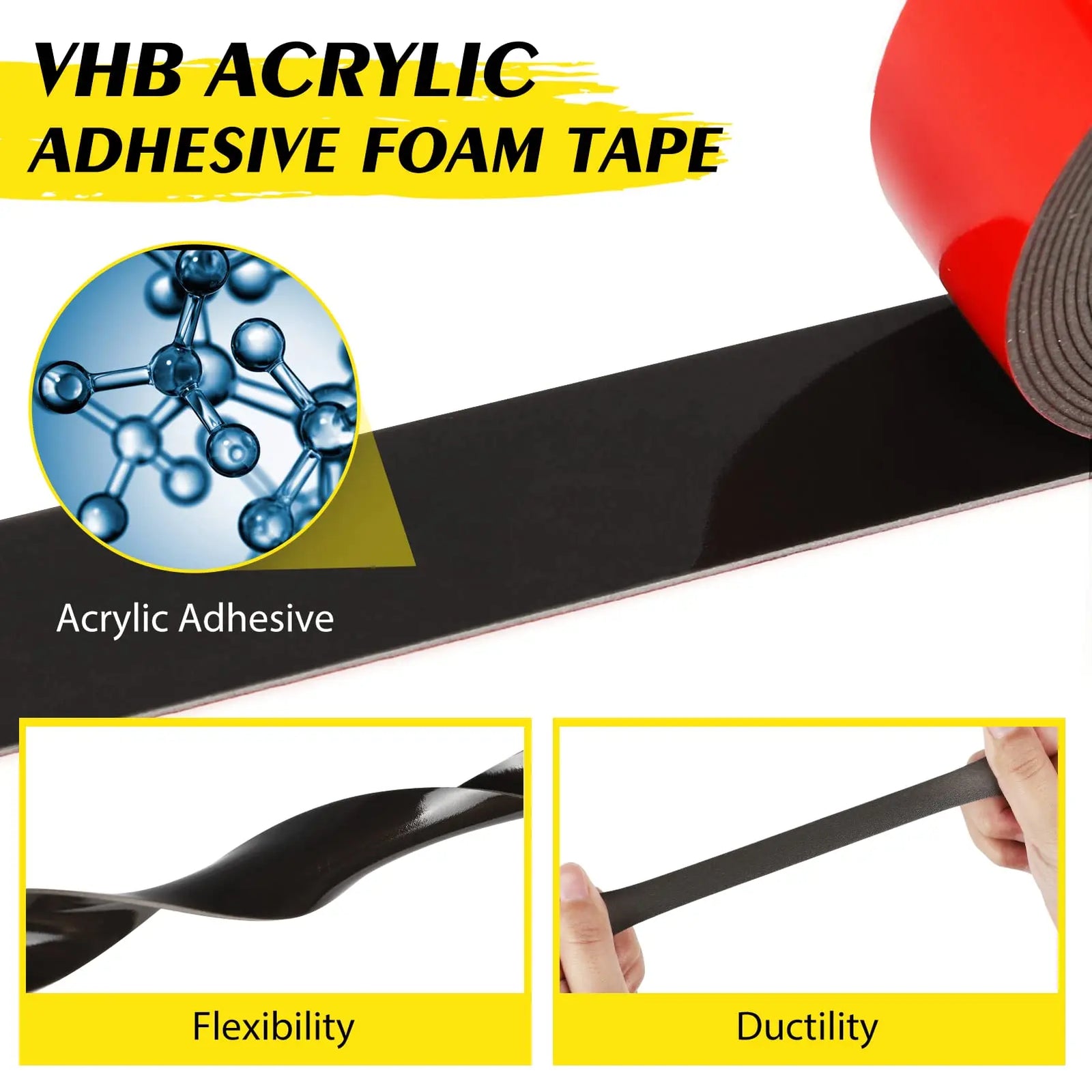Mounting Tape, 16.4FT x 1IN, Adhesive Foam Tape, Waterproof Double-Sided Heavy Duty Emitever