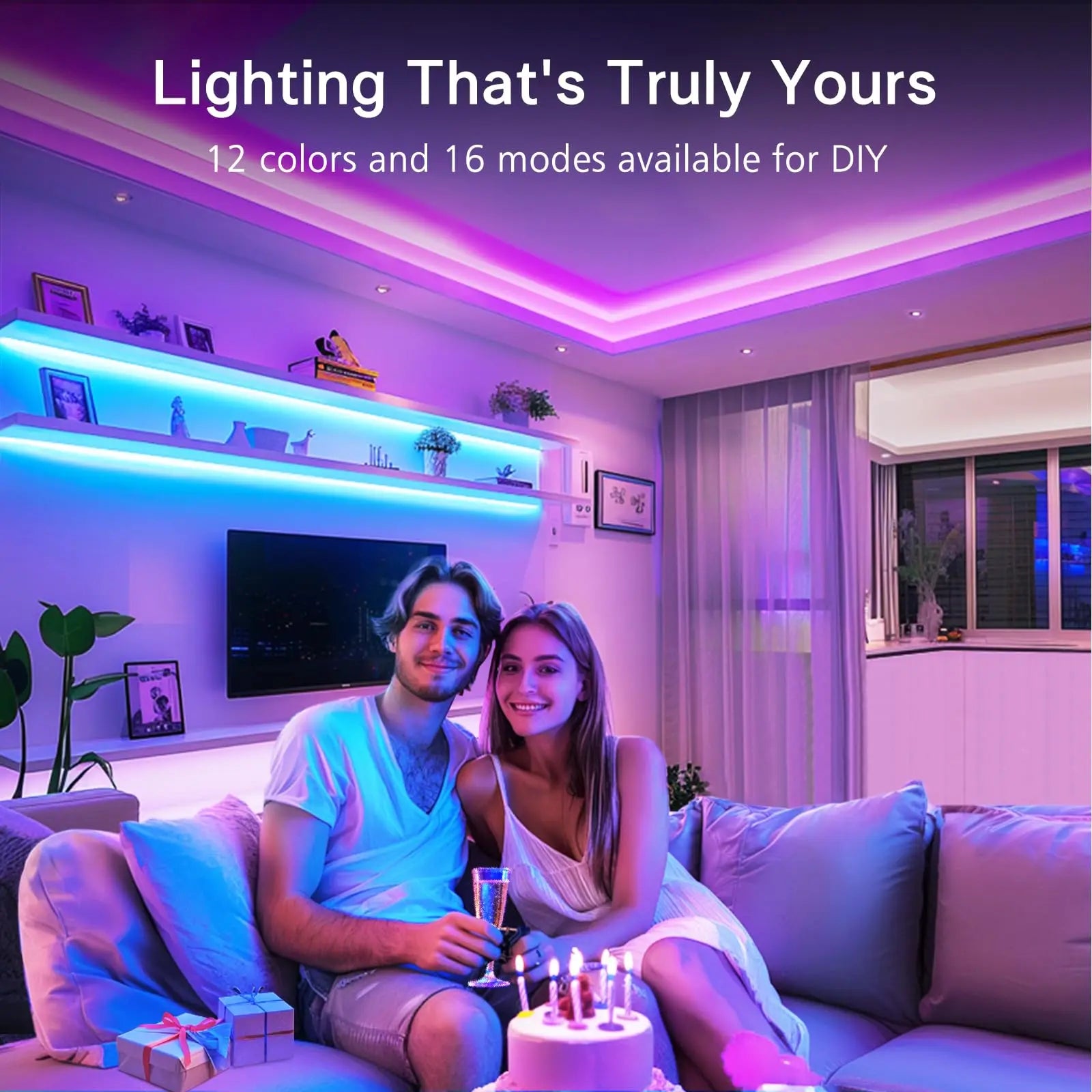 RGB COB LED Strip Light 16.4ft, UL-Listed Dimmable 24V Flexible LED Color Changing Tape Light Kit with Remote Emitever