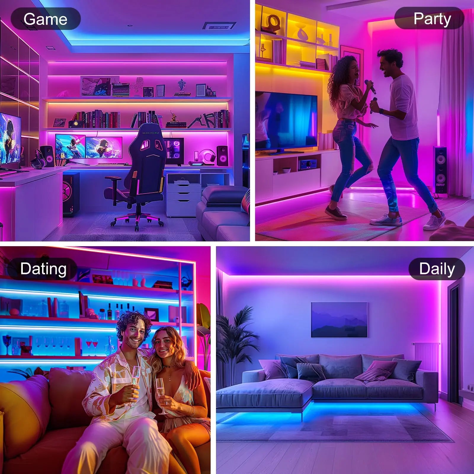 RGB COB LED Strip Light 16.4ft, UL-Listed Dimmable 24V Flexible LED Color Changing Tape Light Kit with Remote Emitever