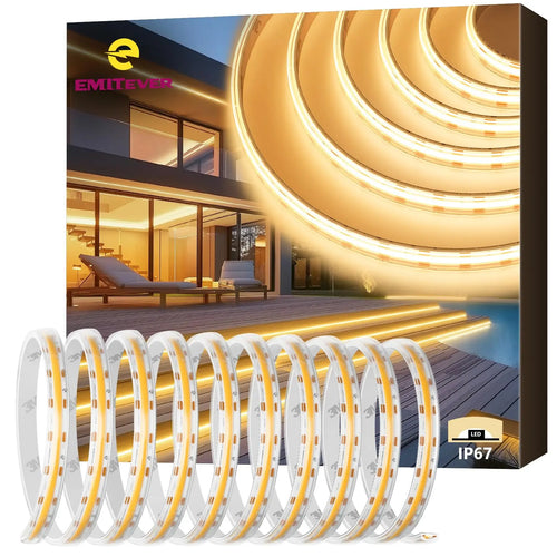 Waterproof, COB LED Strip Lights 2700K-5000K, IP67, 16.4ft High Density, 300+LM/ft, 2400LEDs, 3W/ft, UL Listed (Power Supply Sold Separately) Emitever