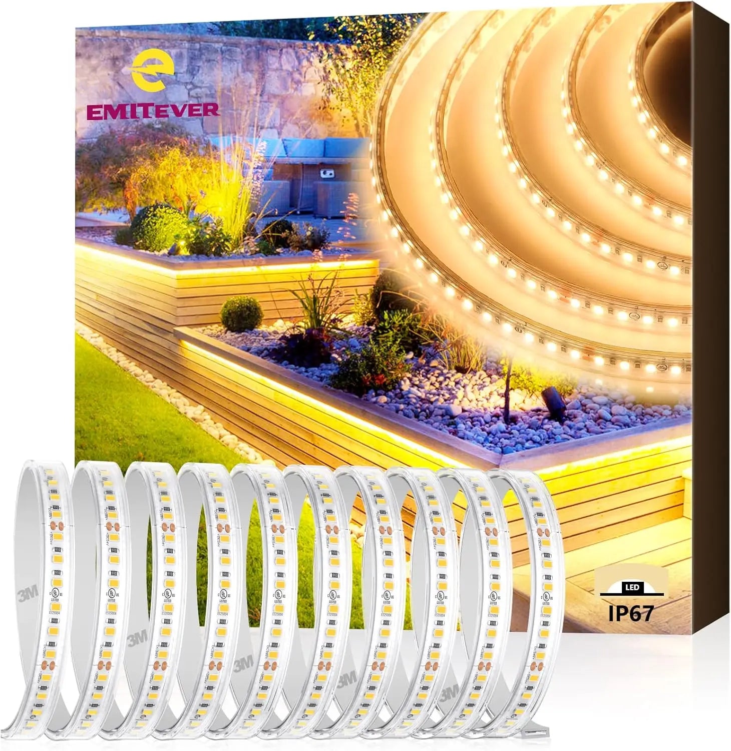 Waterproof, COB LED Strip Lights 3000K, IP67, 240+Lumens/ft, 16.4ft, UL Listed (Power Supply Sold Separately) Emitever