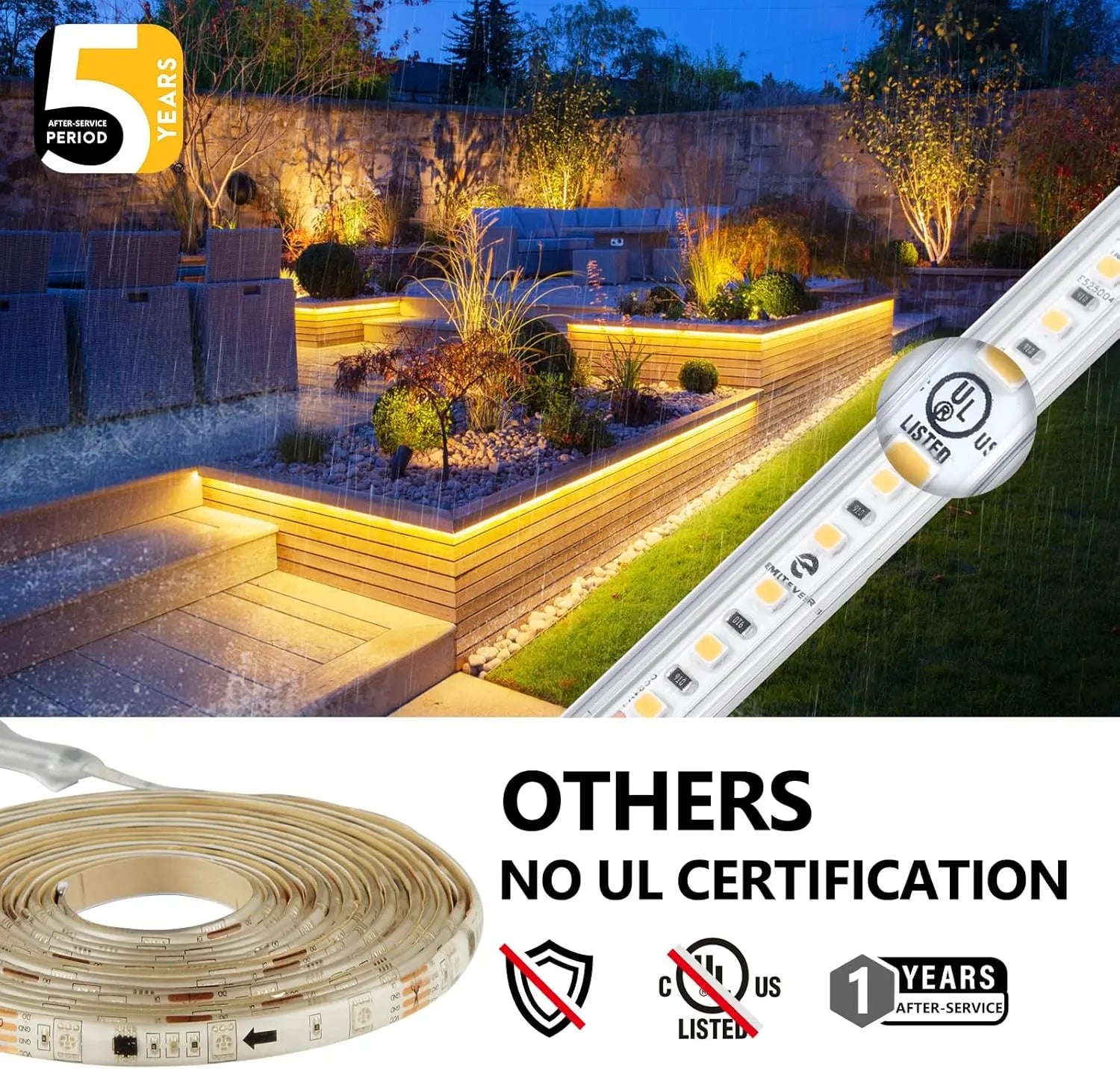 Waterproof, COB LED Strip Lights 3000K, IP67, 240+Lumens/ft, 16.4ft, UL Listed (Power Supply Sold Separately) Emitever