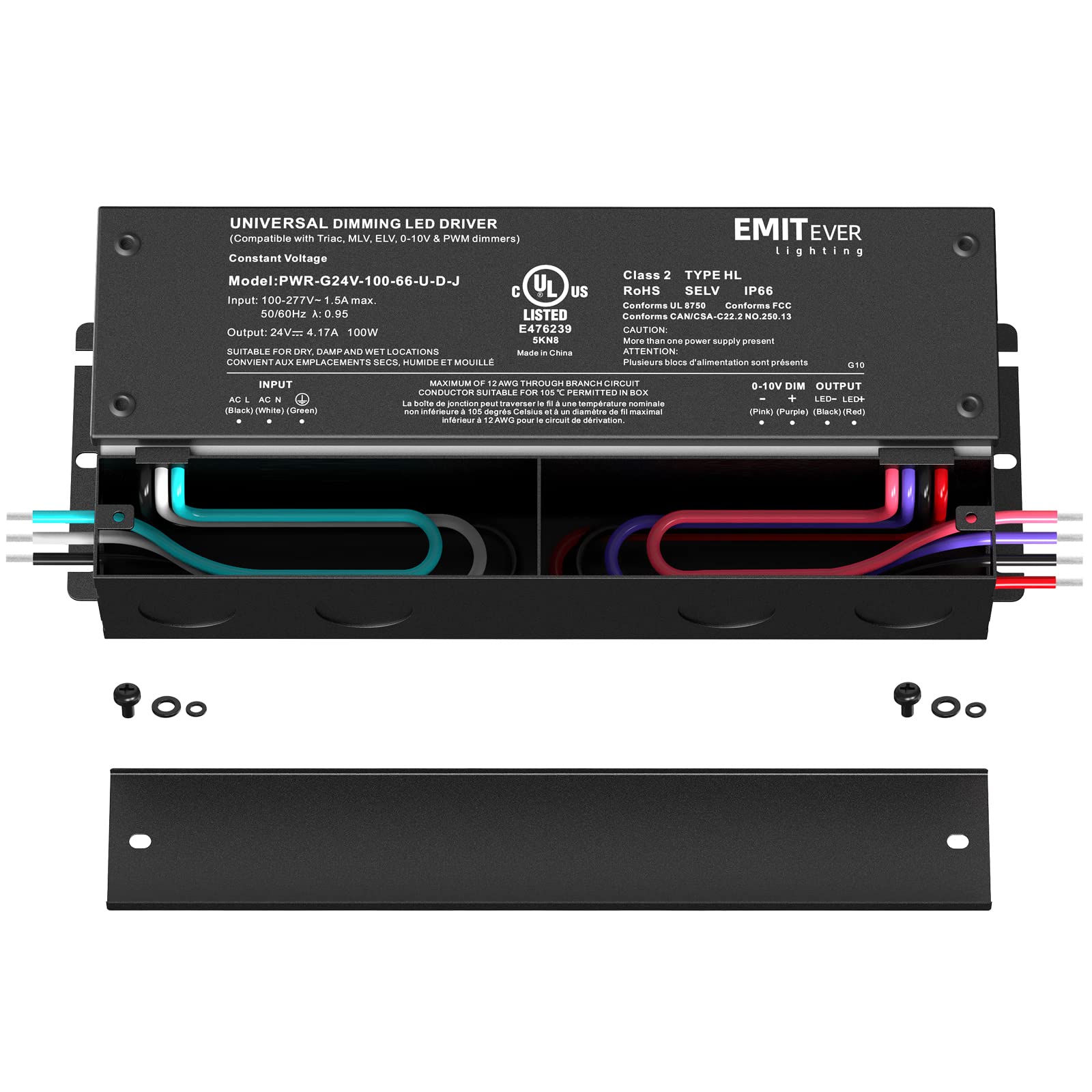 Emitever Dimmable Led Driver, 100W AC 100V-277V to DC 24V Transformer, 5-in-1 Dimming Emitever