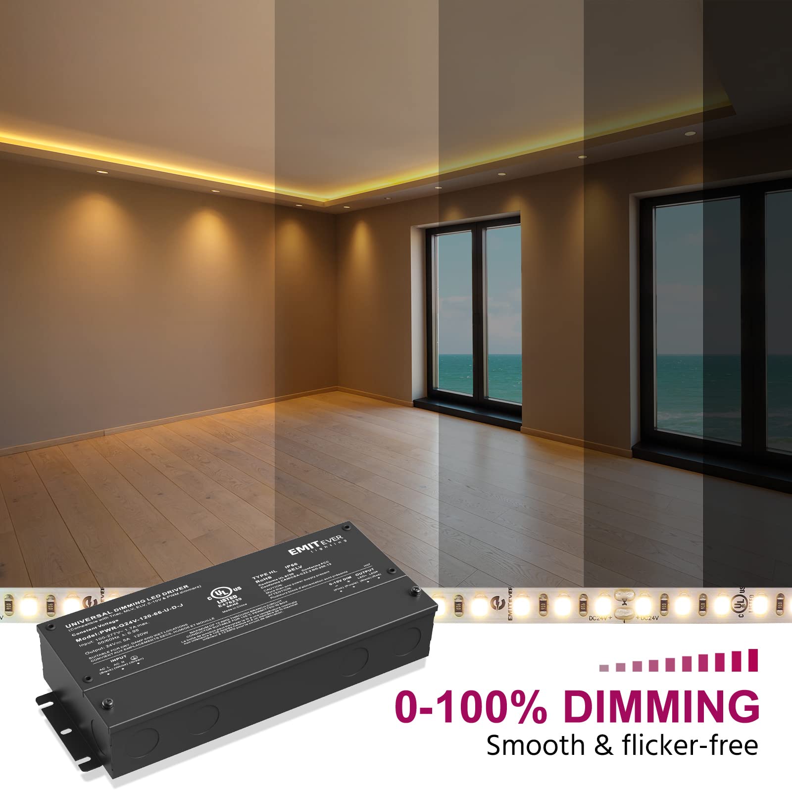 Emitever 120W Dimmable LED Driver | 24V Triac Dimmable Power Supply Emitever