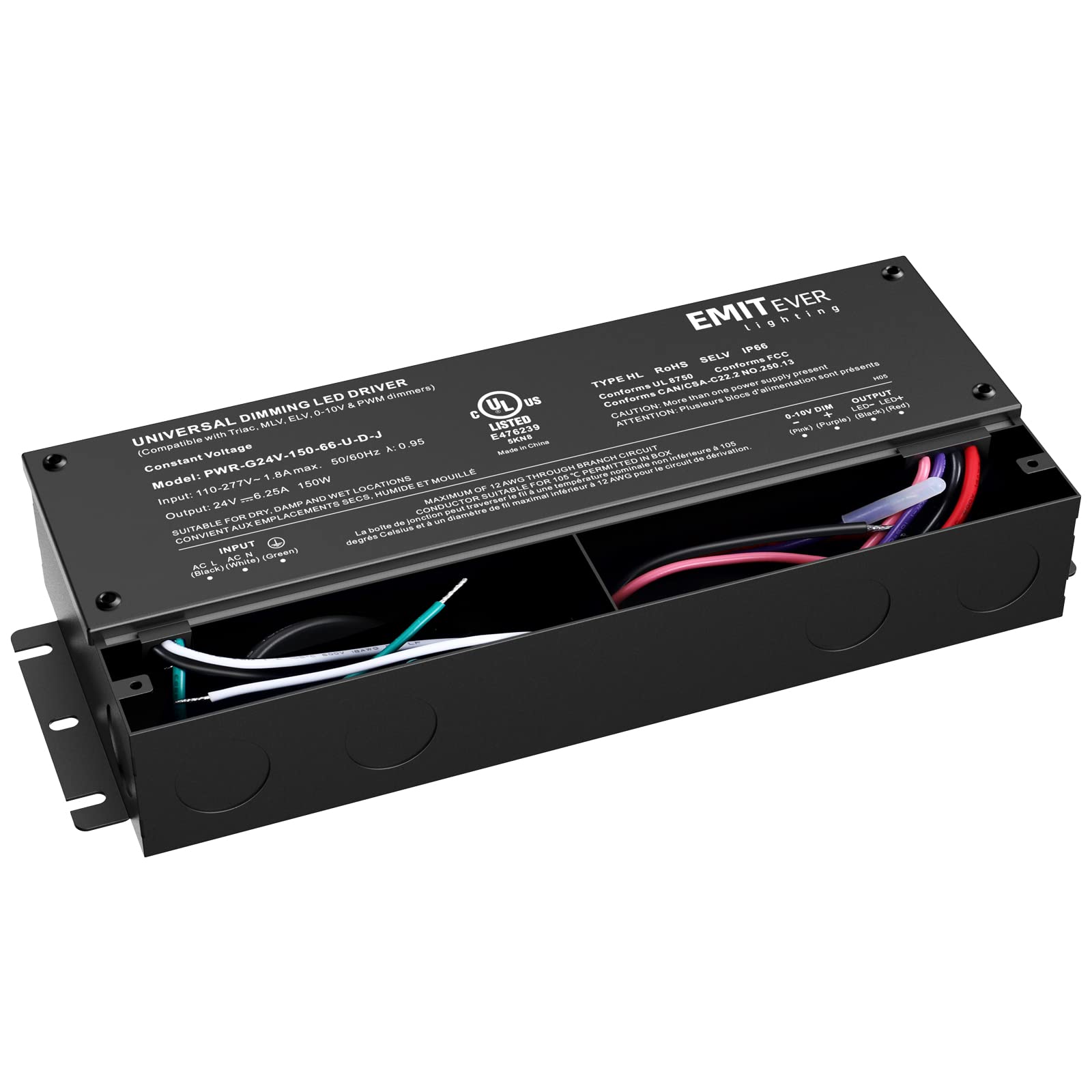 Emitever Dimmable Led Driver, 150W AC 110V-277V to DC 24V Transformer, 5-in-1 Dimming Emitever