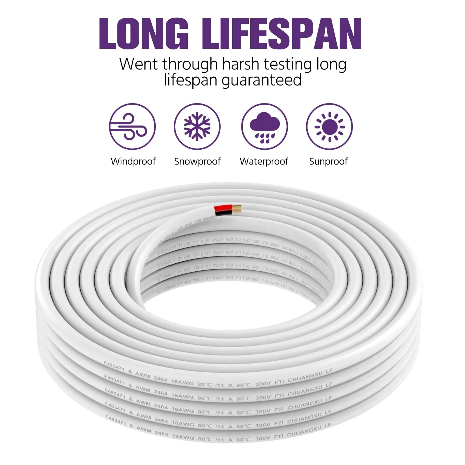 Emitever Wall Cable LED Lighting Copper Wire, 18 Gauge, Multi, 26 Foot Emitever