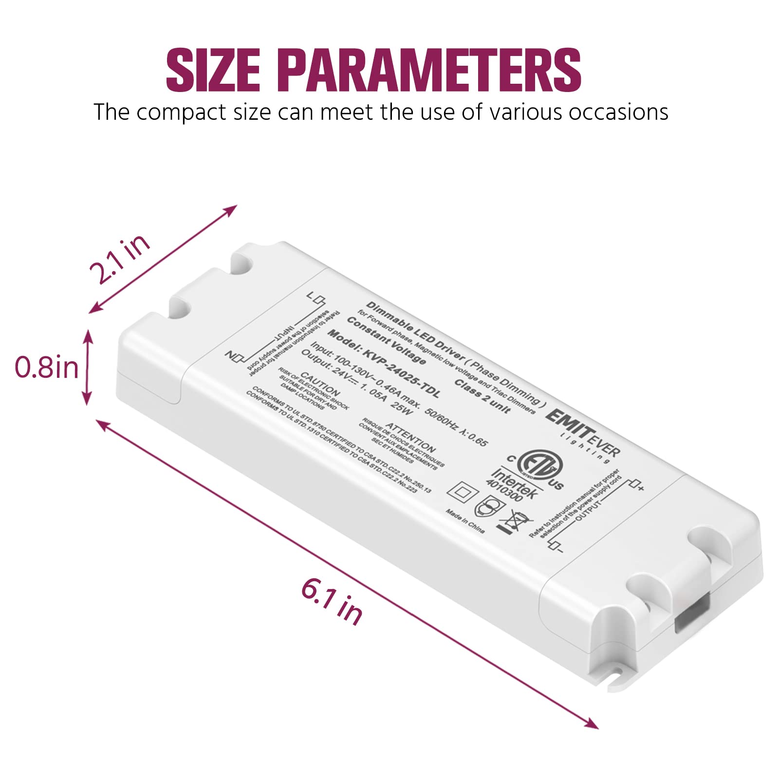 Emitever 25W Triac Dimmable Driver,Power Supply, AC 120V to DC 24V Transformer Emitever