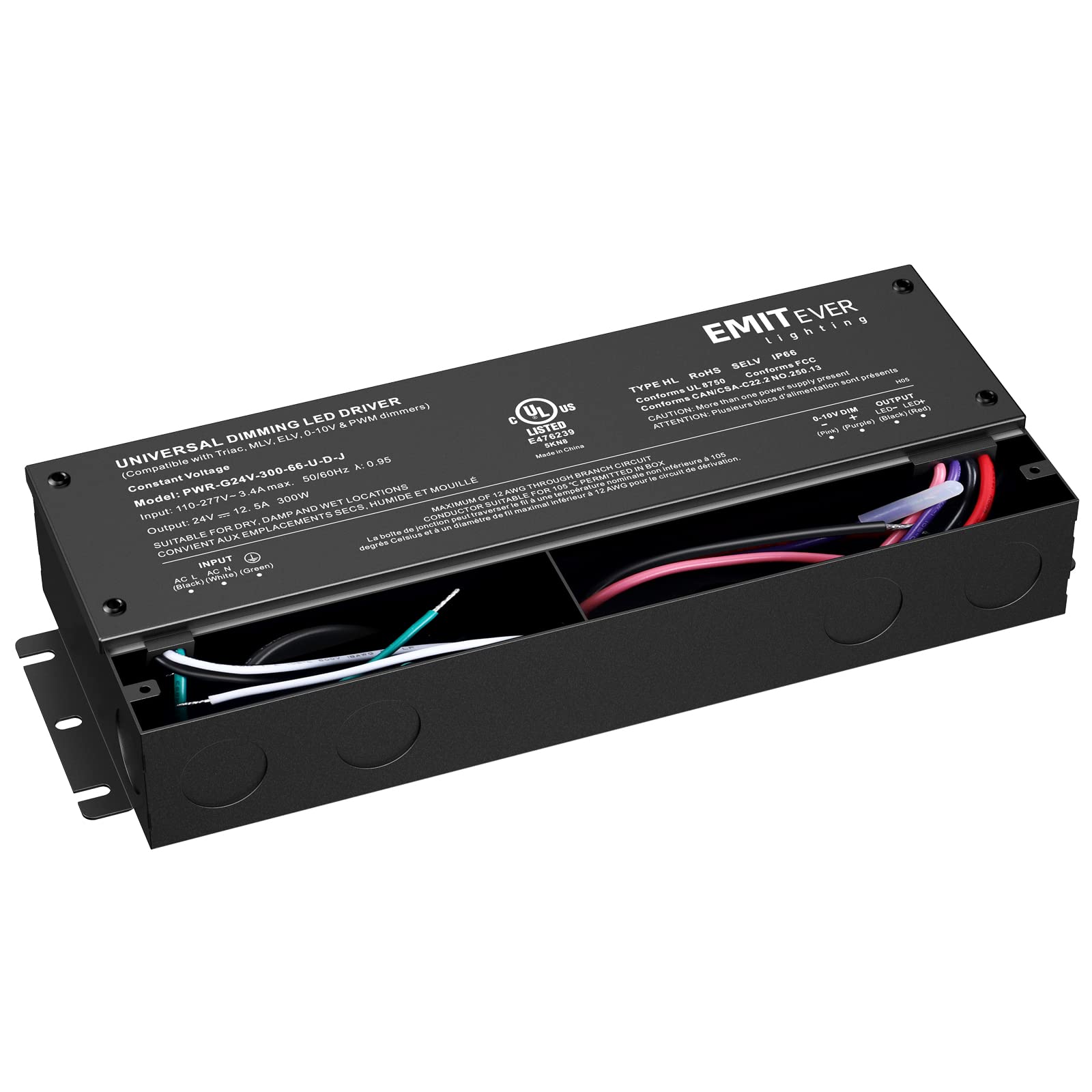 Emitever Dimmable Led Driver, 300W AC 110V-277V to DC 24V Transformer, 5-in-1 Dimming Emitever