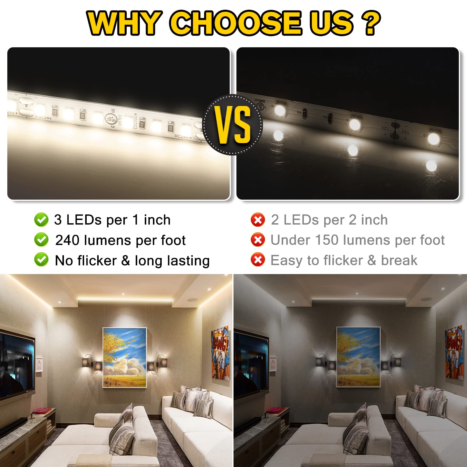 EMITEVER LED Strip Lights Neutral White, 4000K 24V LED Tape Light 16.4ft, 25ft, 32.8ft Emitever