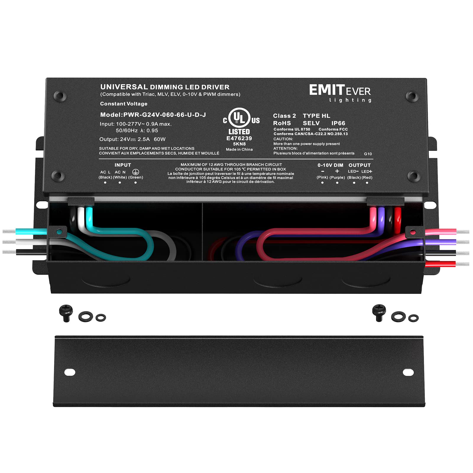 Emitever 60W Dimmable LED Driver, 24V Triac Dimmable Power Supply Emitever