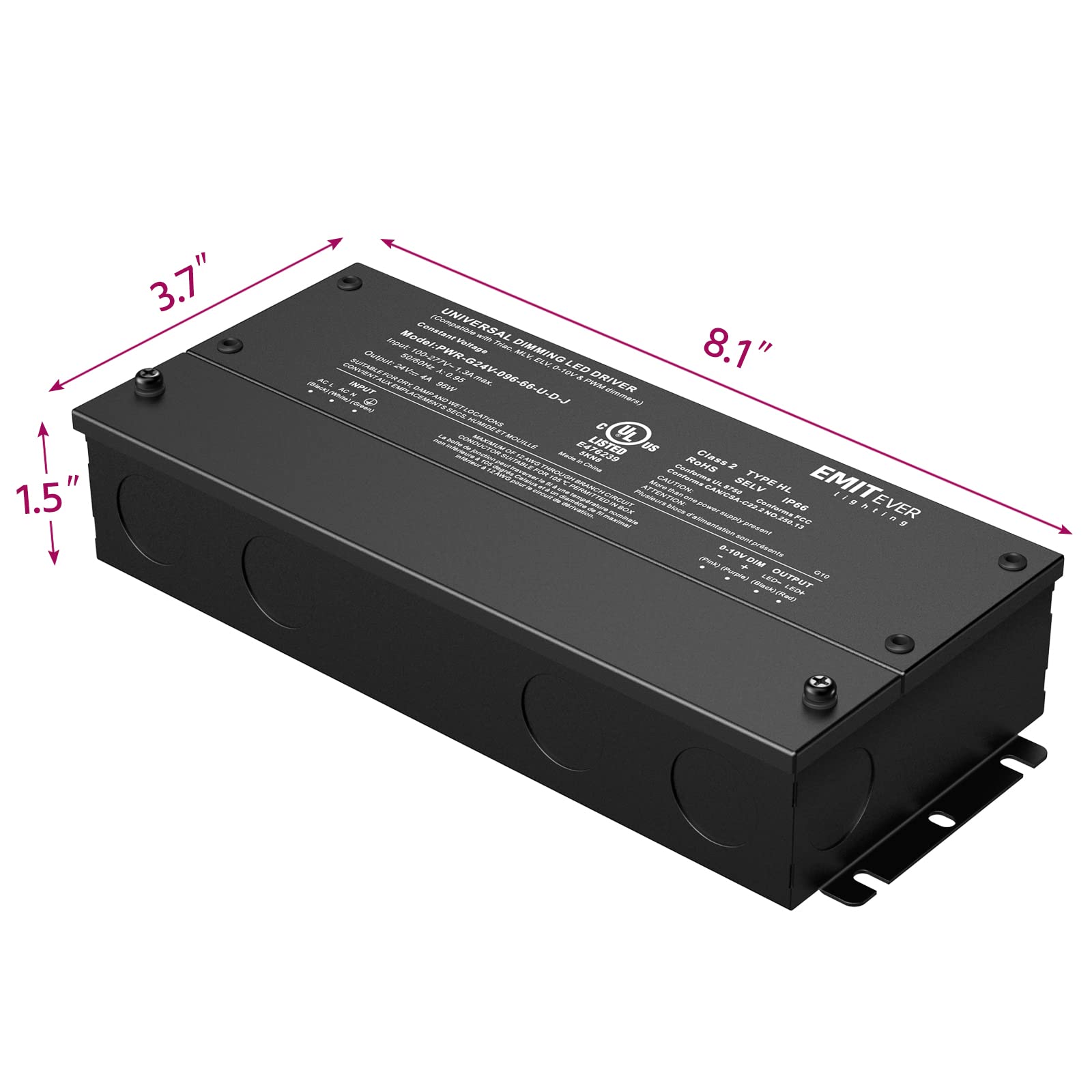 Emitever 96W Dimmable LED Driver, 24V Triac Dimmable Power Supply Emitever