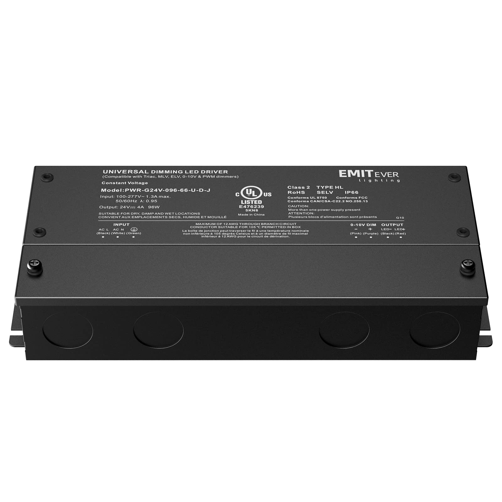 Emitever 96W Dimmable LED Driver, 24V Triac Dimmable Power Supply Emitever