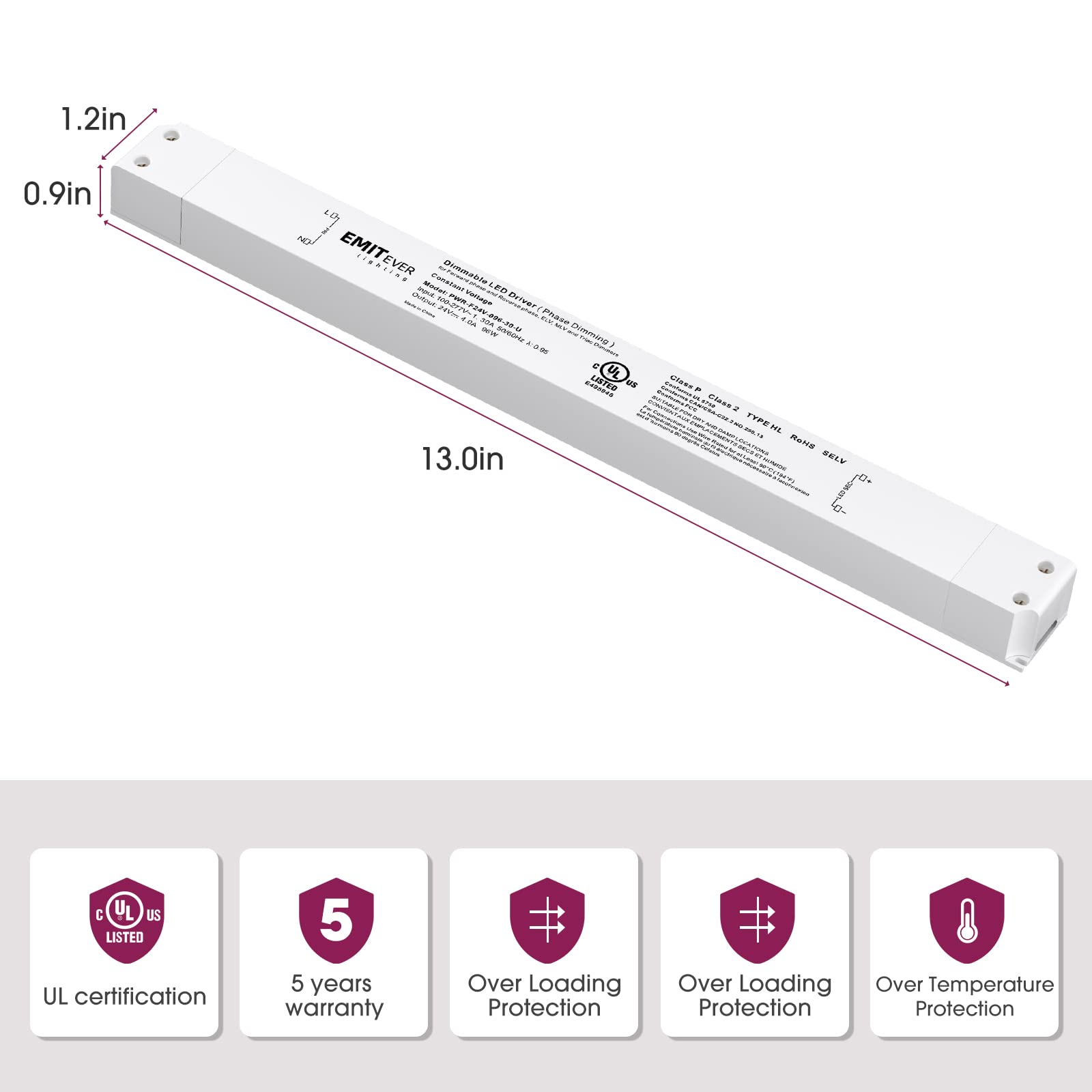 EMITEVER 150W Traic Dimmable LED Driver,Power Supply 100-277V AC to 24V DC, 0-100% Dimming Transformer Emitever